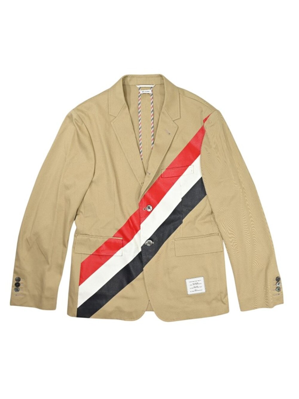 Thom Browne Diagonal Stripe Unconstructed Blazer in Tan